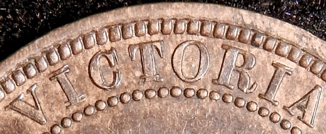 1881-H-Vicky-Cent,-Double/Triple-Re-Punched-Letters-On-Obverse